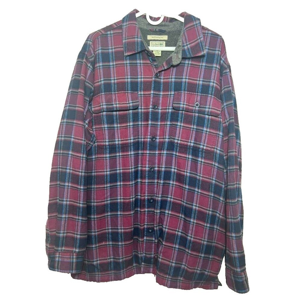 L.L.Bean Fleece Lined Flannel Shirt Men's XL Maroon Traditional Fit Button Down